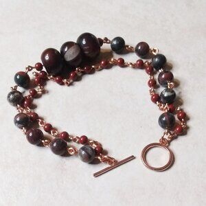 Bloodstone + Agate + Red Jasper ~ Handmade 2 Strand Layer Bracelet for 8" Wrist